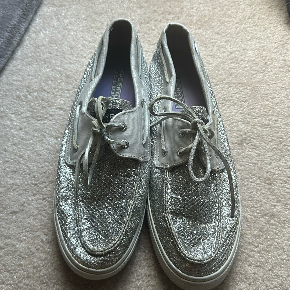 Sperry Topsider Silver Glitter Boat Shoes